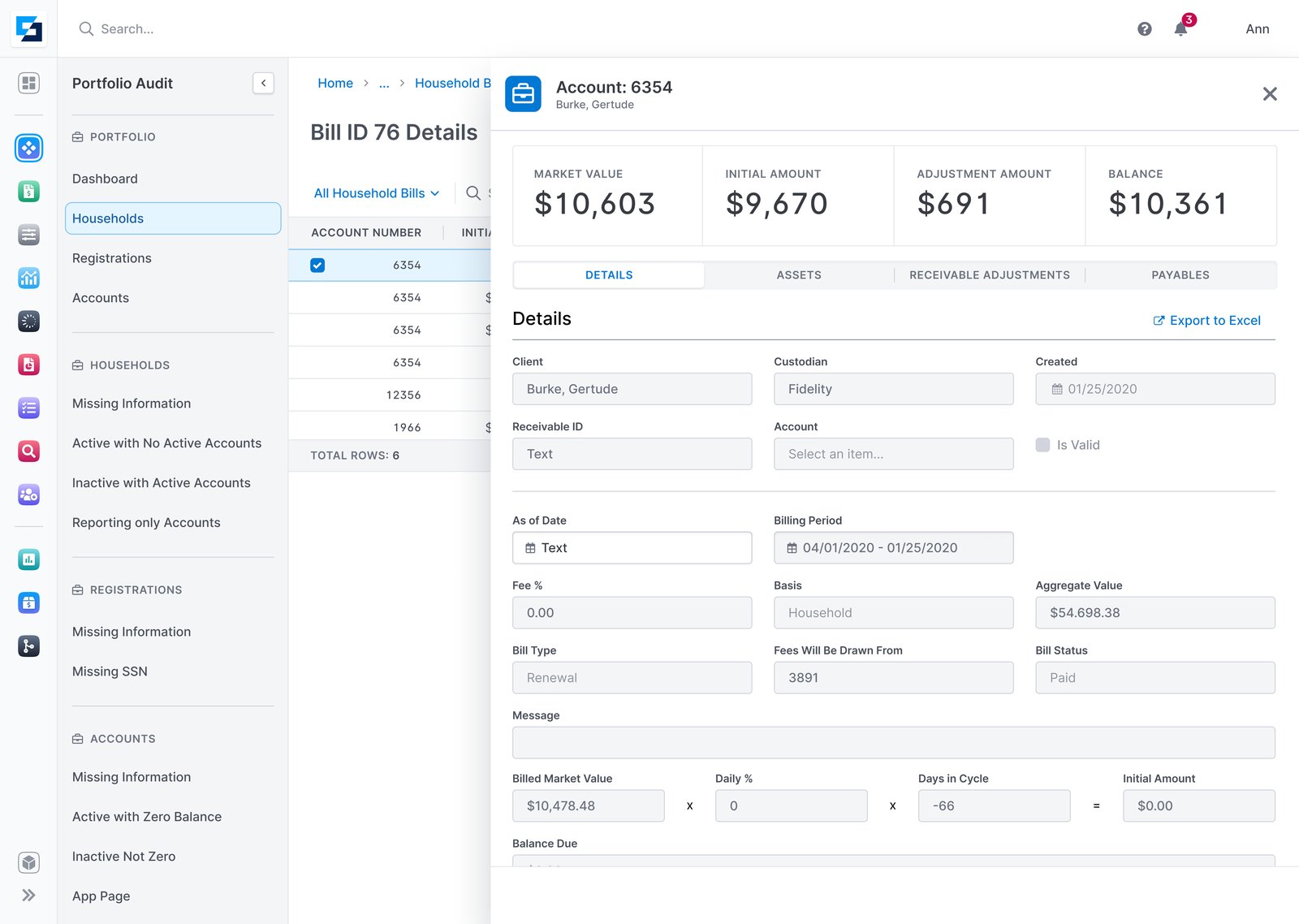 v1 — slideover with bill detail fields, the redesigned screen using the new internal design system.