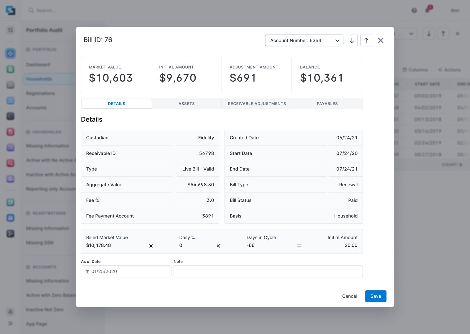After — the redesigned Bill Details with the bill detail rendered as read-only cards plus search to jump between bills.