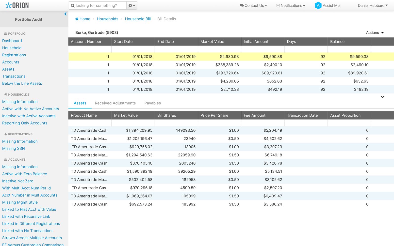 Before — original Bill Details with two stacked tables; selecting a row silently updated the lower one.